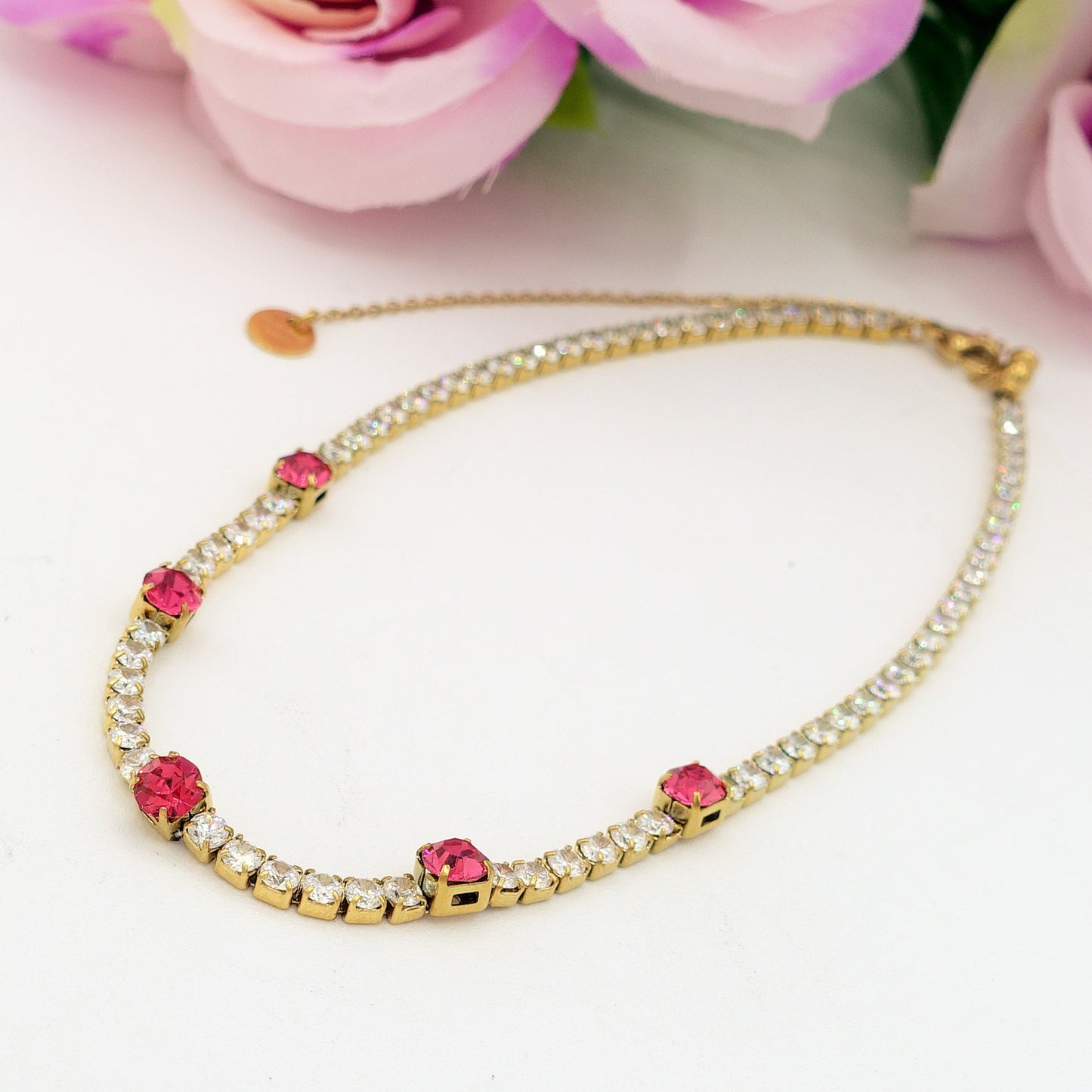 LUNA ~ Tennis Choker girocollo in ACCIAIO INOSSIDABILE con cubic zirconia