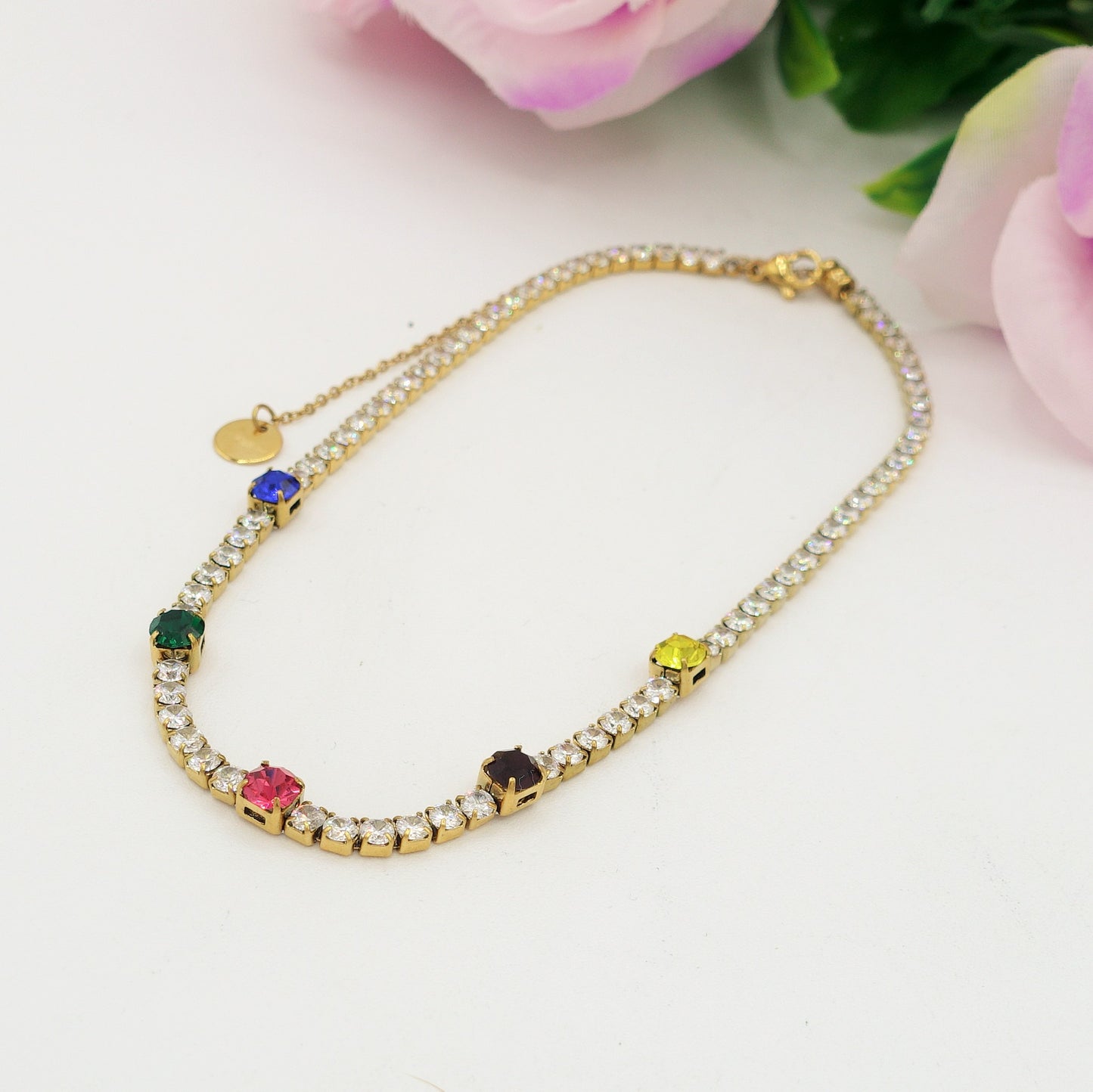 LUNA ~ Tennis Choker girocollo in ACCIAIO INOSSIDABILE con cubic zirconia