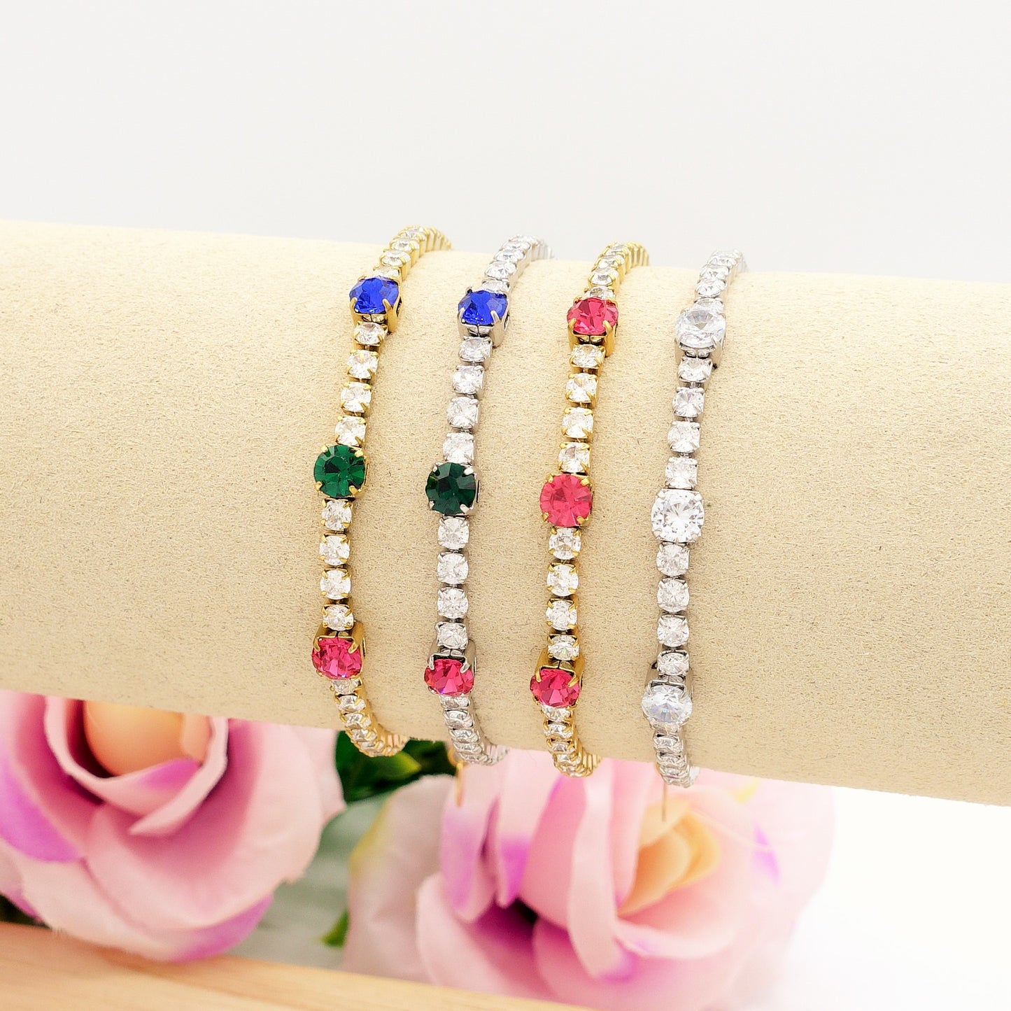 LUNA ~ Bracciale tennis ACCIAIO INOSSIDABILE regolabile
