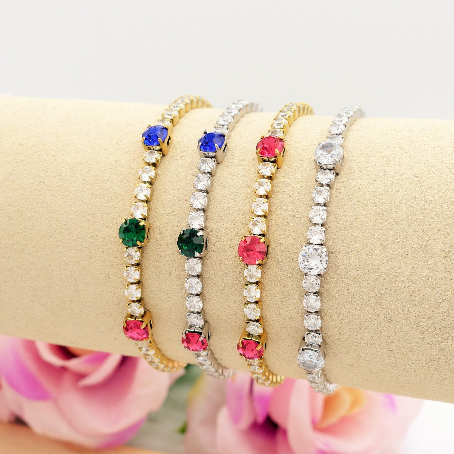 LUNA ~ Bracciale tennis ACCIAIO INOSSIDABILE regolabile