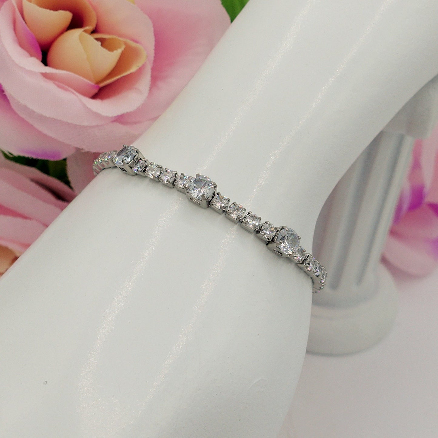 LUNA ~ Bracciale tennis ACCIAIO INOSSIDABILE regolabile