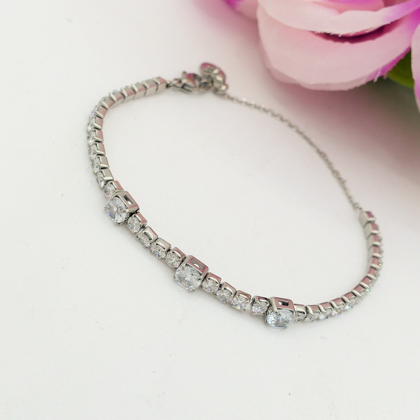 LUNA ~ Bracciale tennis ACCIAIO INOSSIDABILE regolabile