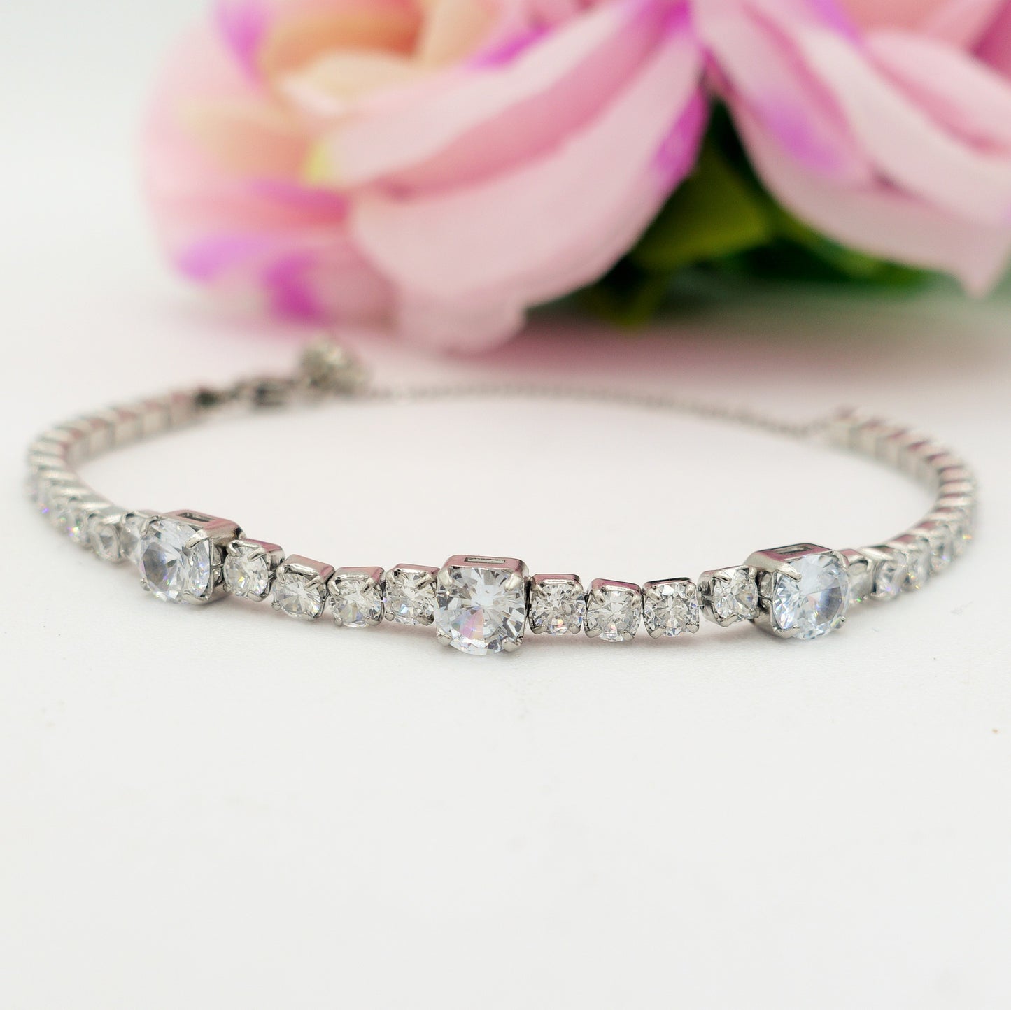 LUNA ~ Bracciale tennis ACCIAIO INOSSIDABILE regolabile