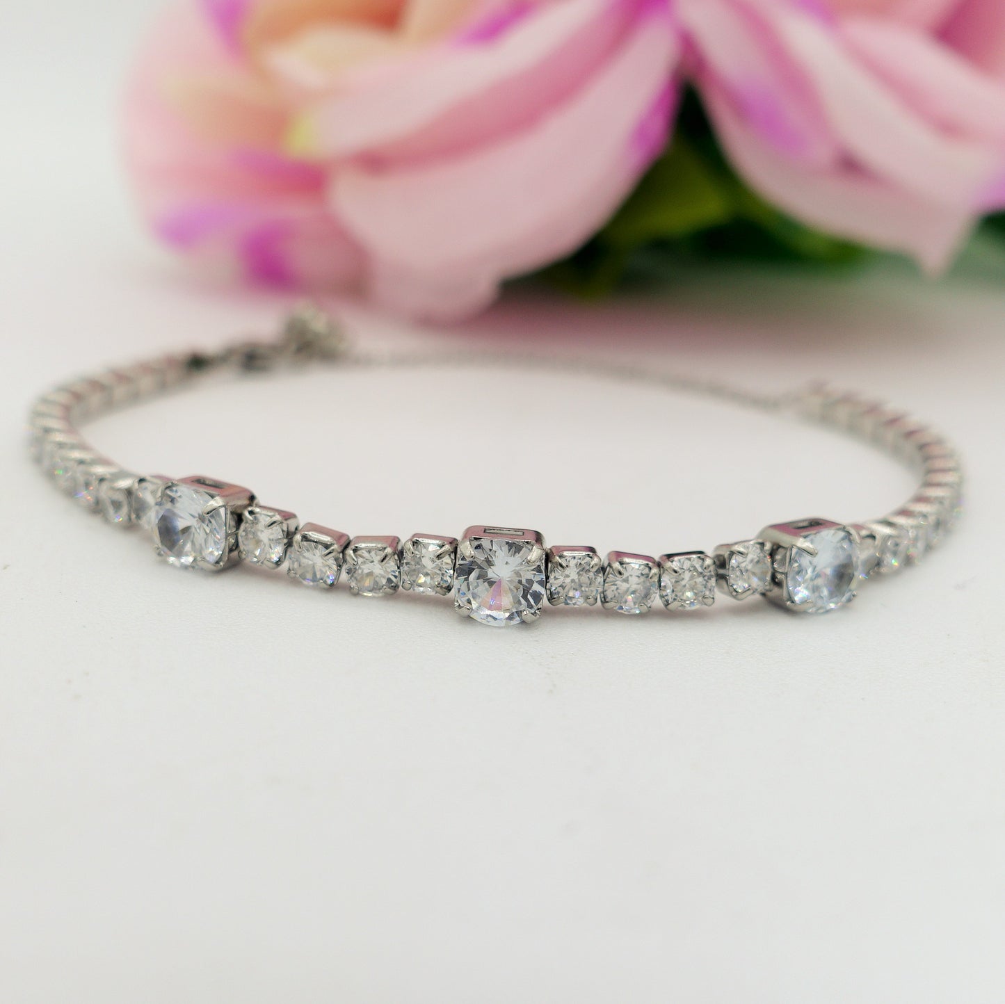 LUNA ~ Bracciale tennis ACCIAIO INOSSIDABILE regolabile