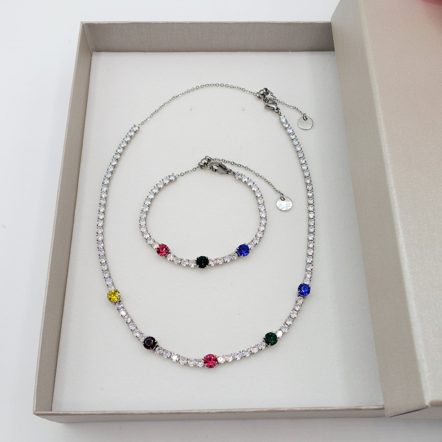 LUNA ~ Bracciale tennis ACCIAIO INOSSIDABILE regolabile