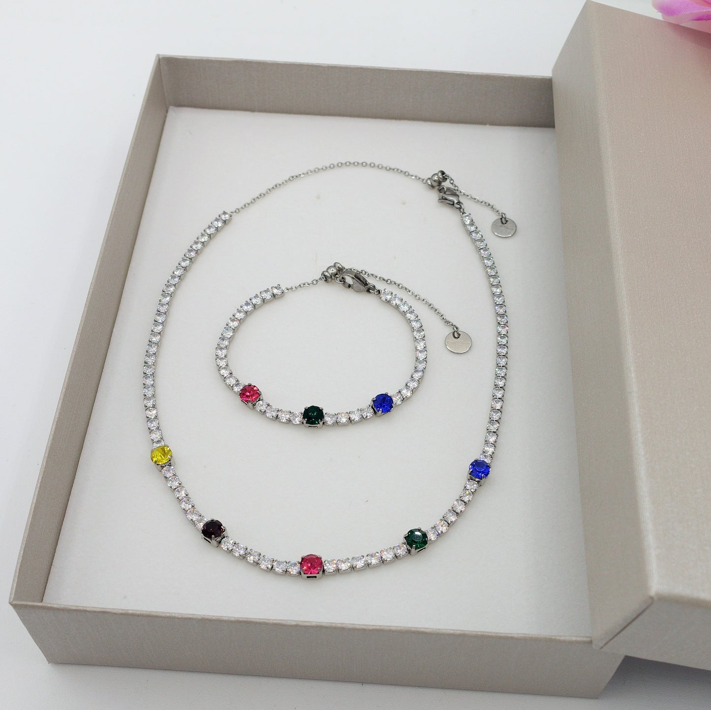 LUNA ~ Bracciale tennis ACCIAIO INOSSIDABILE regolabile