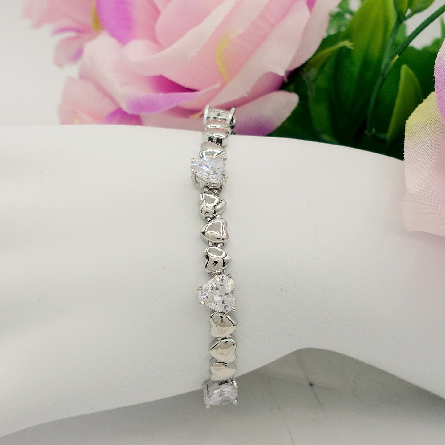 CLAIRE - Bracciale Tennis - Bracciale con cuoricini bombè e Cubic Zirconia a forma di cuore