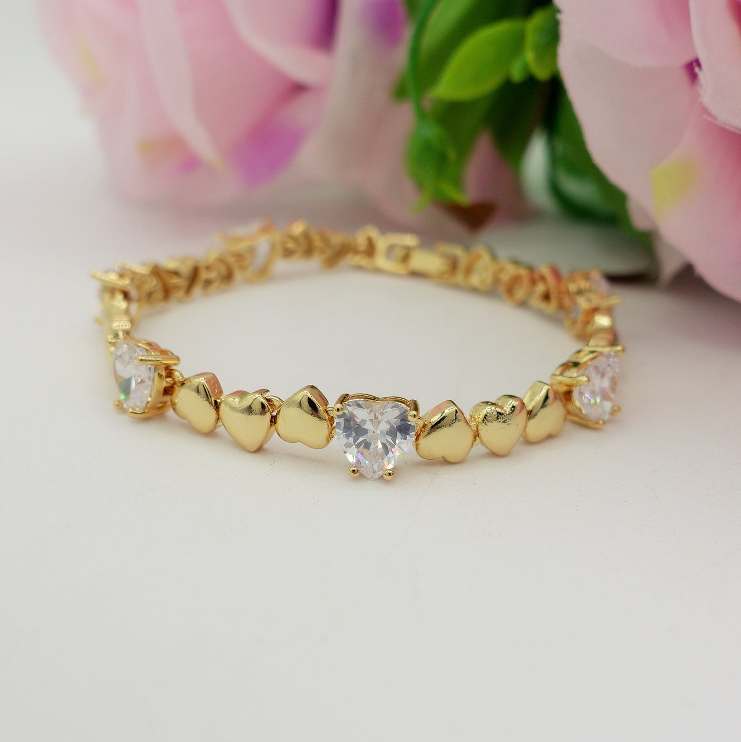 CLAIRE - Bracciale Tennis - Bracciale con cuoricini bombè e Cubic Zirconia a forma di cuore