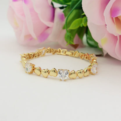 CLAIRE - Bracciale Tennis - Bracciale con cuoricini bombè e Cubic Zirconia a forma di cuore