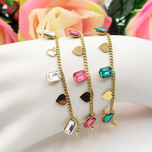 BRIGITTE ~ ACCIAIO INOSSIDABILE-  Bracciale con ciondoli pietre sfaccettate