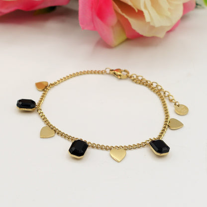 BRIGITTE ~ ACCIAIO INOSSIDABILE-  Bracciale con ciondoli pietre sfaccettate