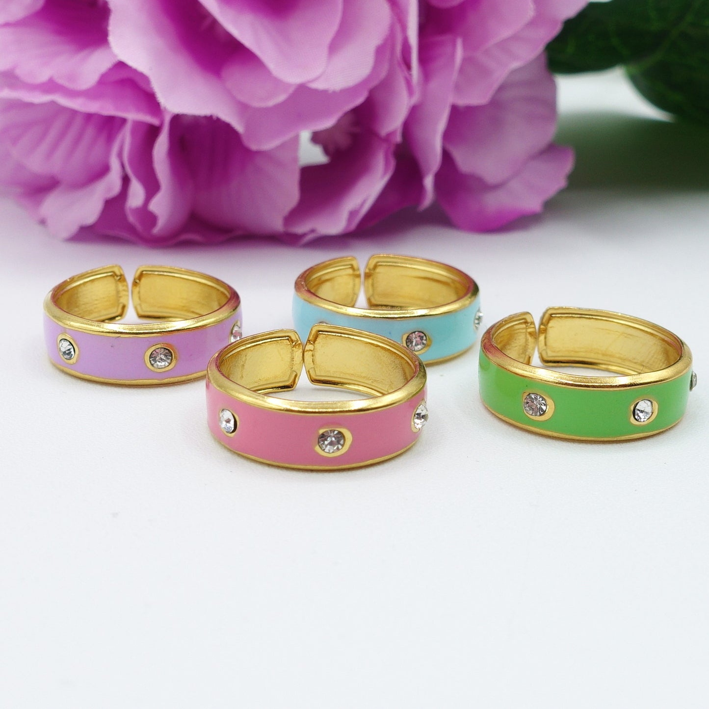 SUNNY ~Anello regolabile IN ACCIAIO INOSSIDABILE smaltato con zirconi