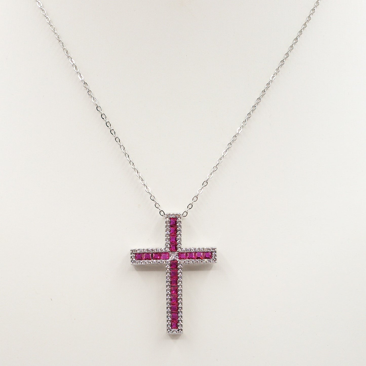 CROSS - ACCIAIO INOSSIDABILE- collana con pendente croce in cubic zirconia