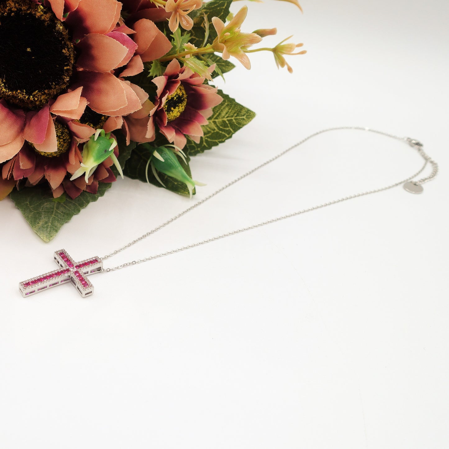 CROSS - ACCIAIO INOSSIDABILE- collana con pendente croce in cubic zirconia