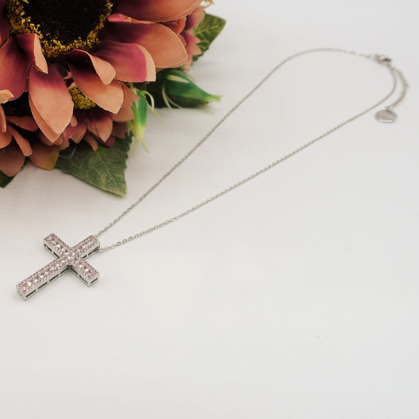 CROSS - ACCIAIO INOSSIDABILE- collana con pendente croce in cubic zirconia