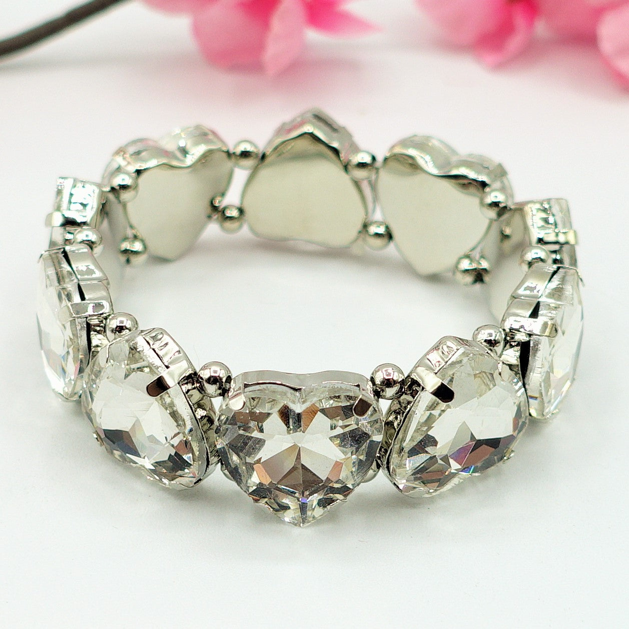 LUCE HEARTS- -Bracciale elasticizzato con pietre a cuore sfaccettate