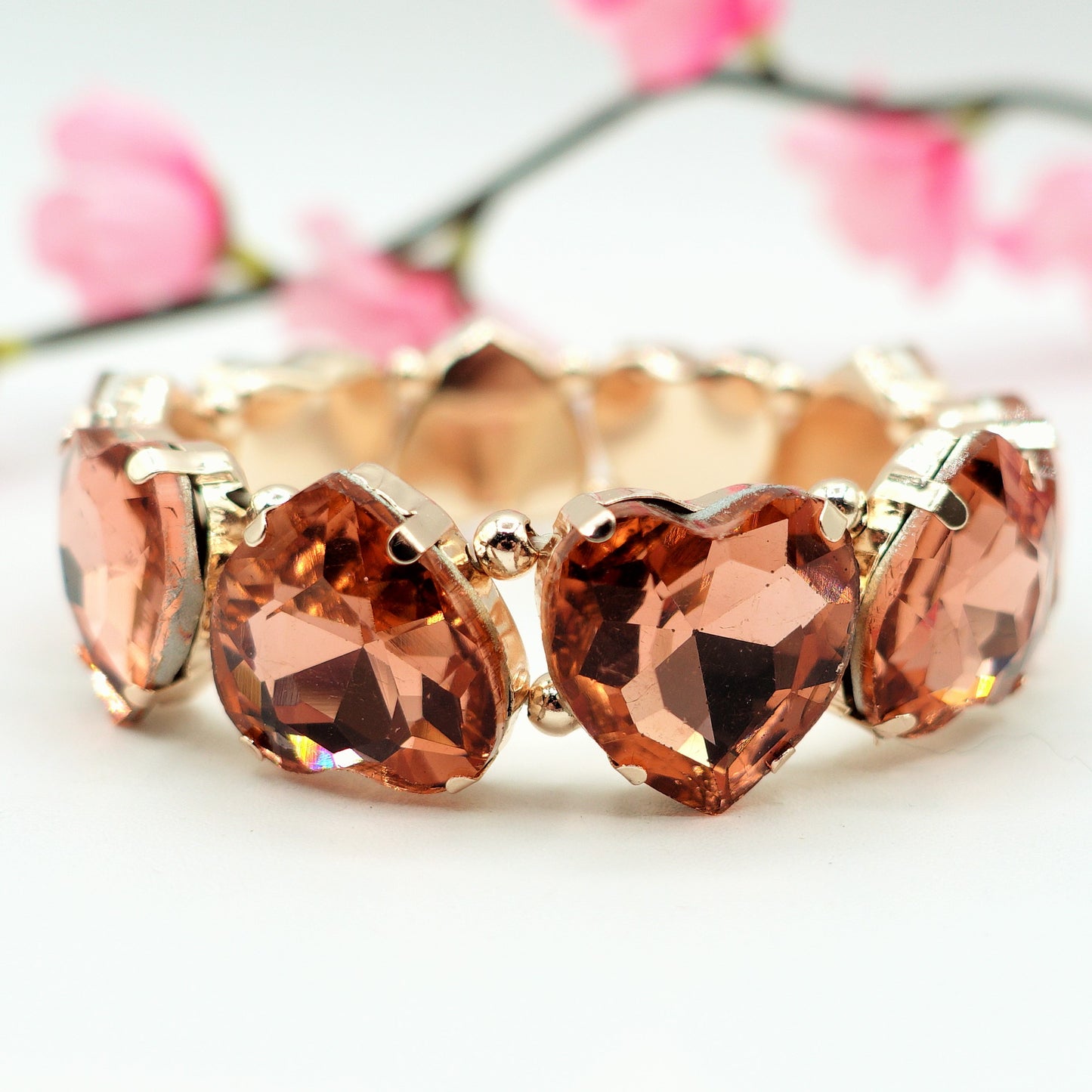 LUCE HEARTS- -Bracciale elasticizzato con pietre a cuore sfaccettate