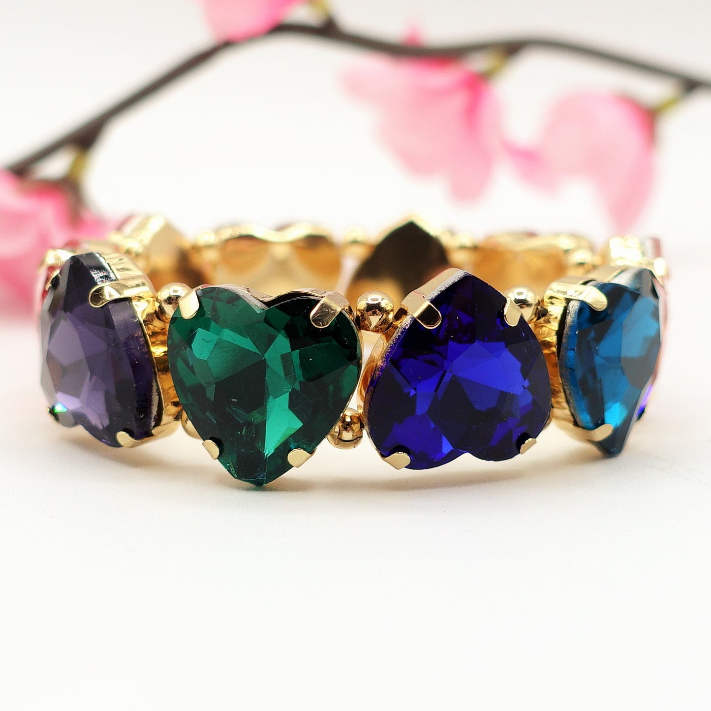 LUCE HEARTS- -Bracciale elasticizzato con pietre a cuore sfaccettate