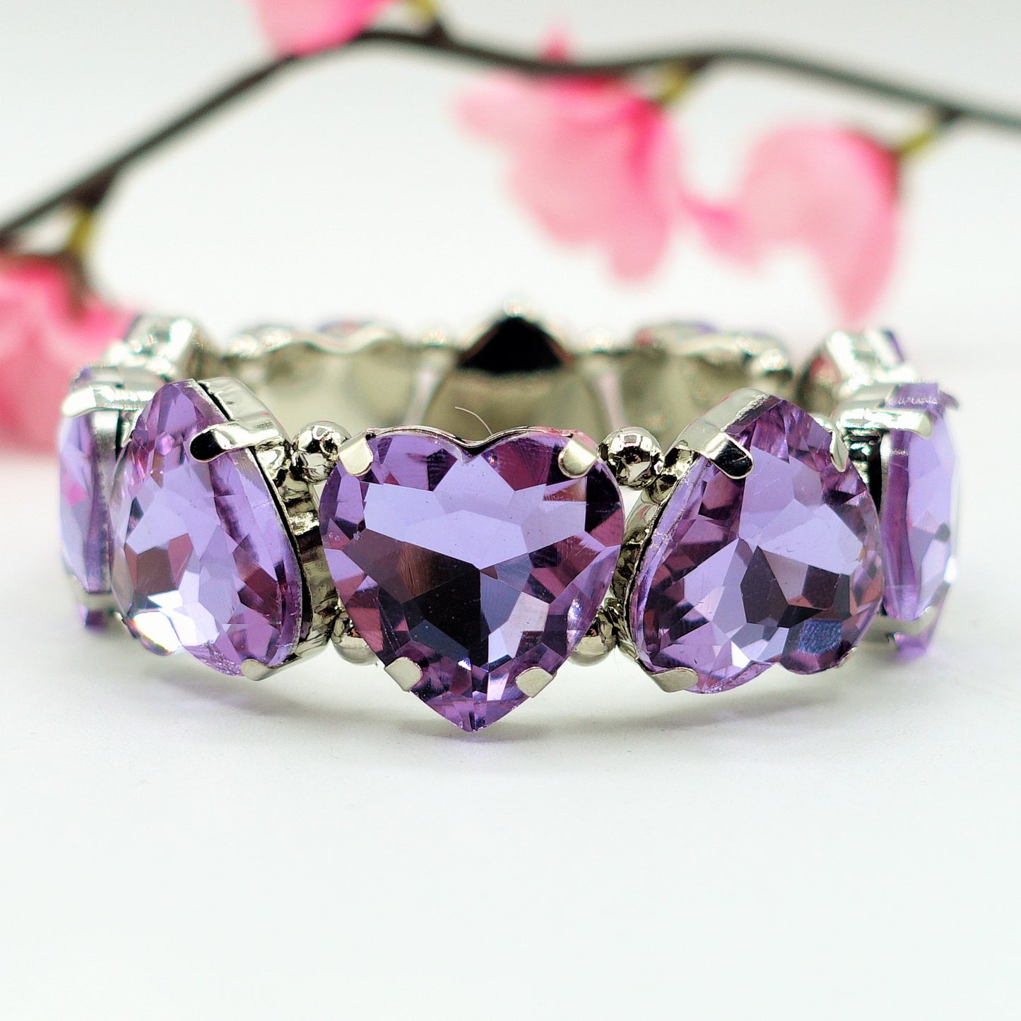 LUCE HEARTS- -Bracciale elasticizzato con pietre a cuore sfaccettate