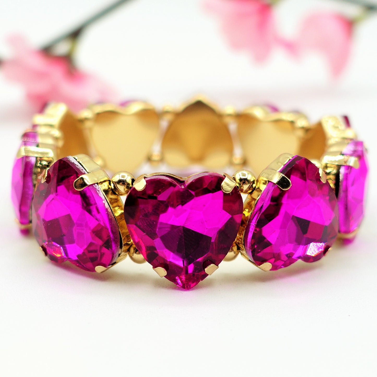 LUCE HEARTS- -Bracciale elasticizzato con pietre a cuore sfaccettate