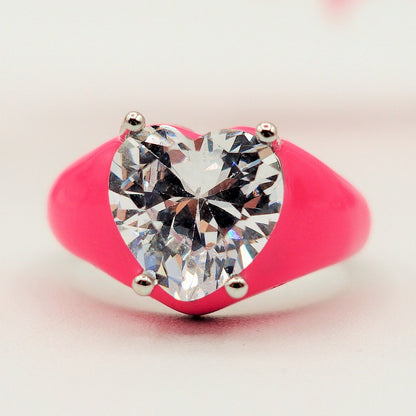 ISABELLE FLUO ~ Anello a cuore Smaltato con Cubic Zirconia- Regolabile