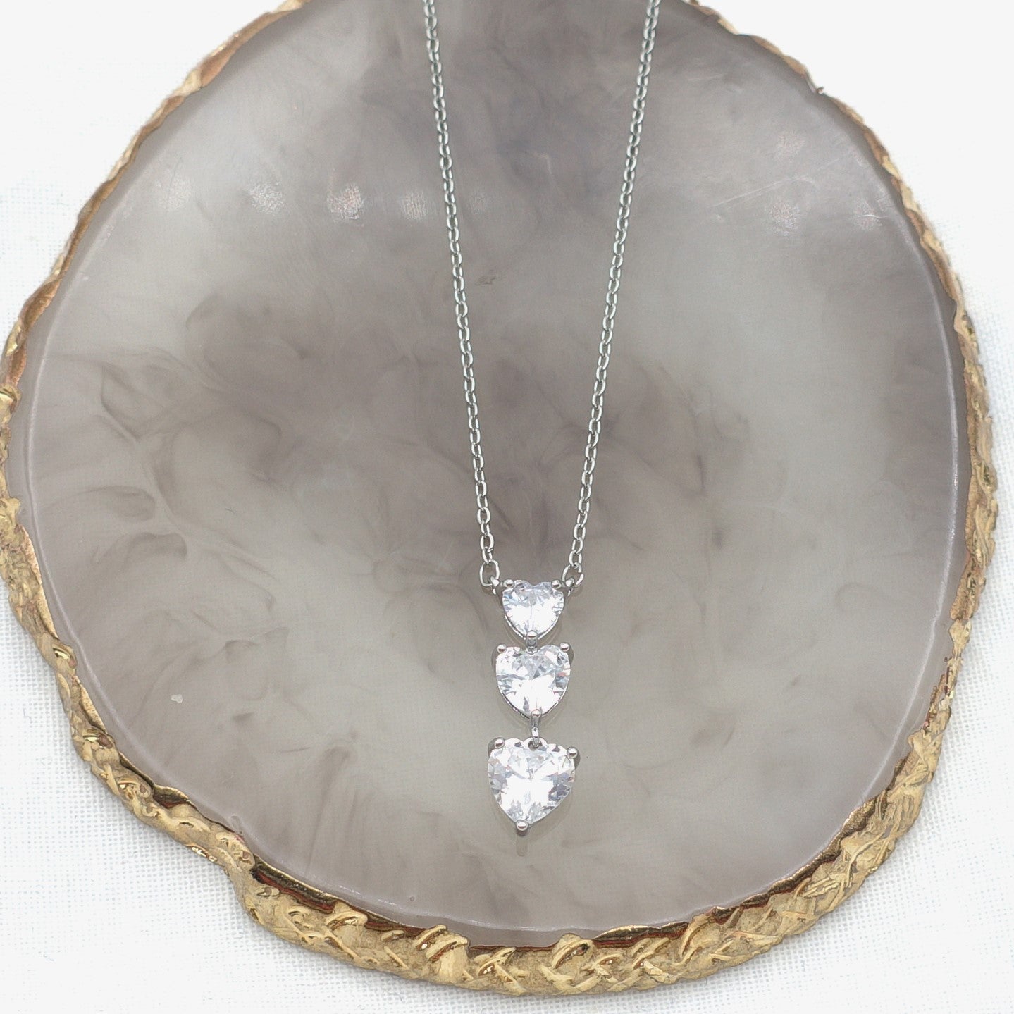 CHERIE triple hearts - ACCIAIO INOSSIDABILE - Collana con triplo cuore in cubic zirconia