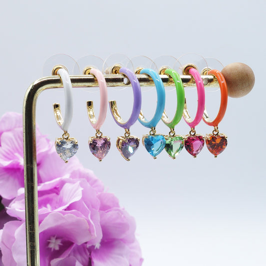 Cherie Fluo hoops- Orecchini a cerchio smaltati con cuore colorato