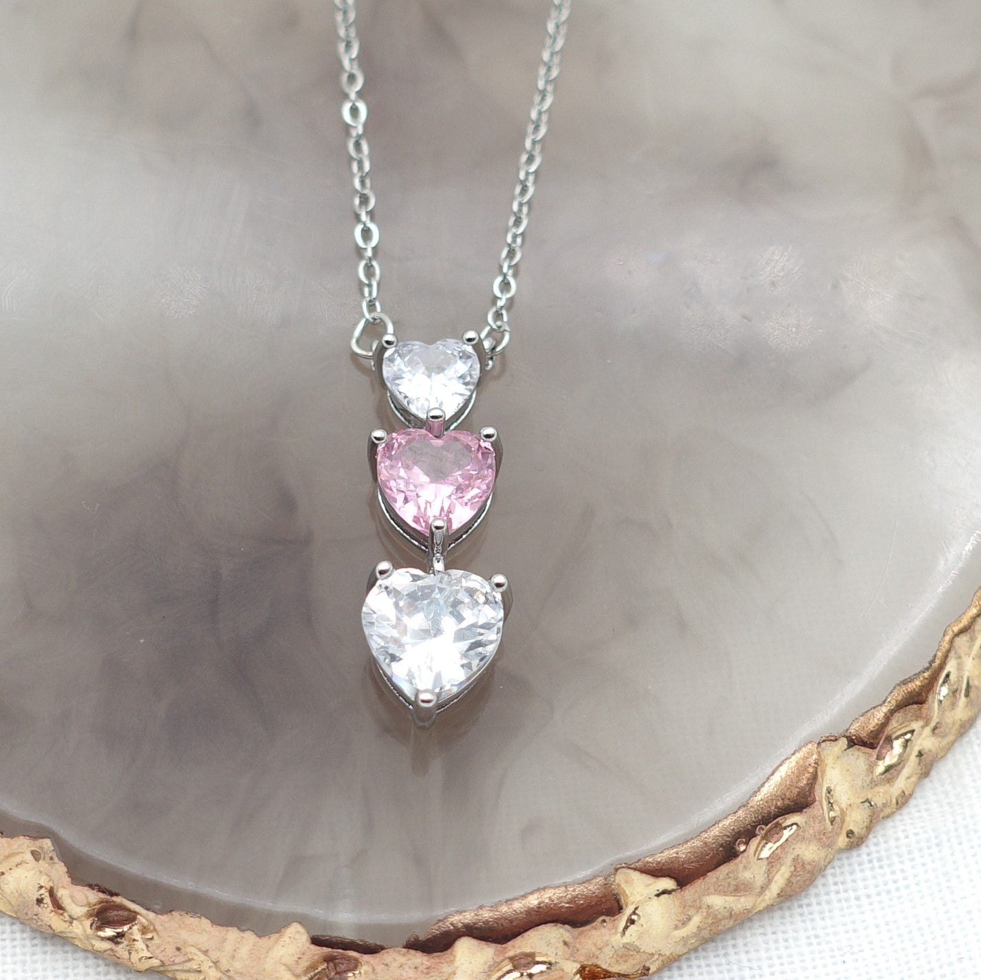 CHERIE triple hearts - ACCIAIO INOSSIDABILE - Collana con triplo cuore in cubic zirconia