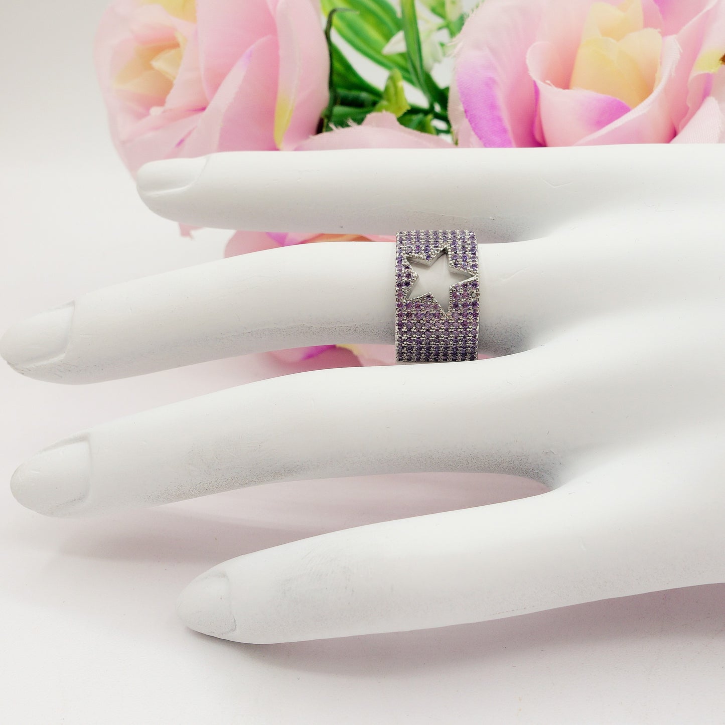 VENUS - Anello a fascia  con Cubic Zirconia e stella cut out