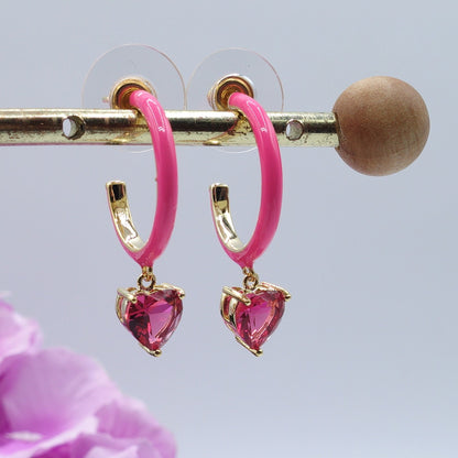 Cherie Fluo hoops- Orecchini a cerchio smaltati con cuore colorato