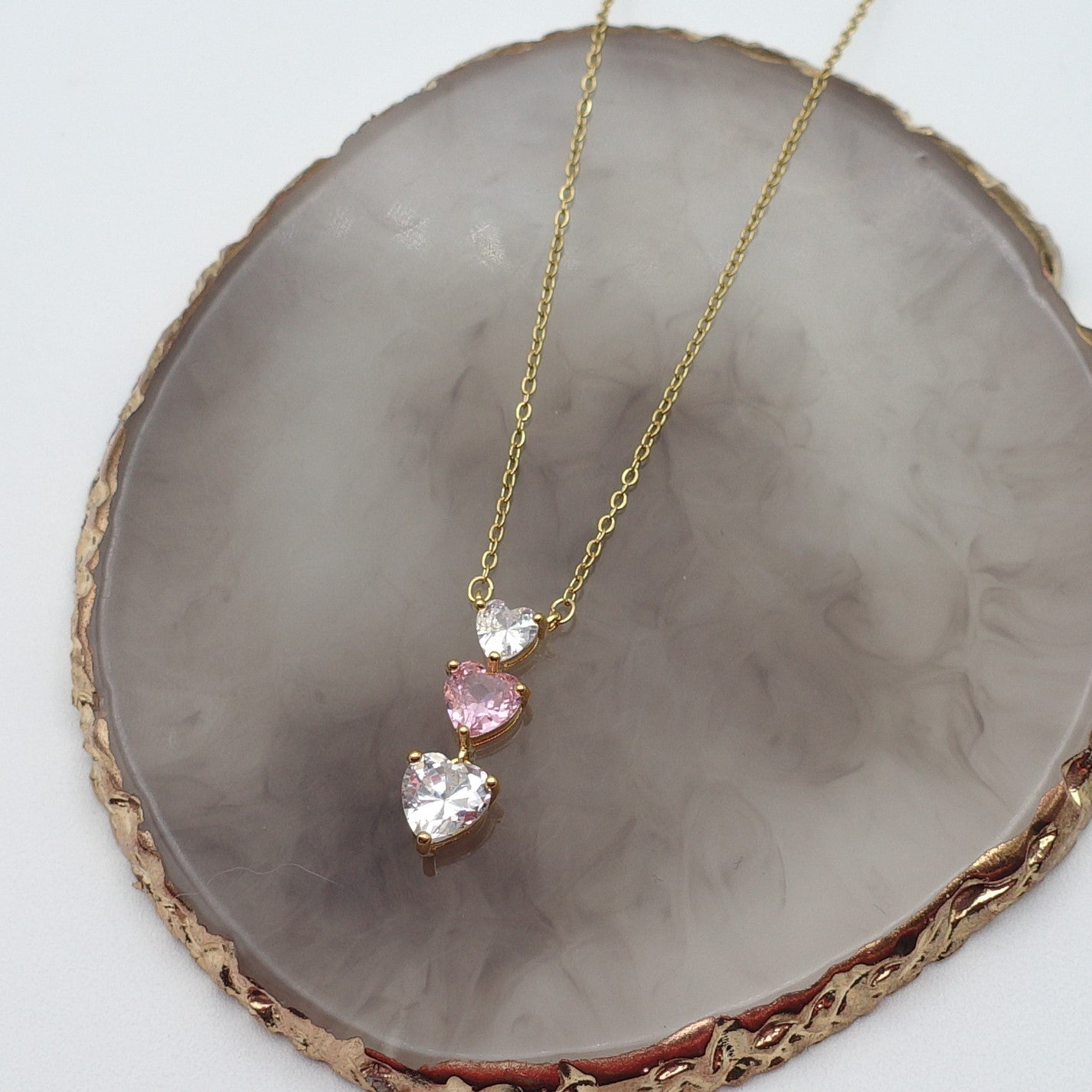 CHERIE triple hearts - ACCIAIO INOSSIDABILE - Collana con triplo cuore in cubic zirconia