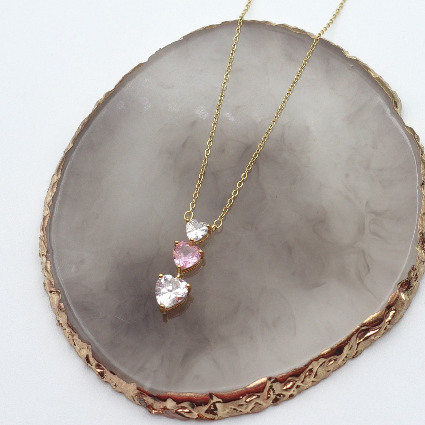 CHERIE triple hearts - ACCIAIO INOSSIDABILE - Collana con triplo cuore in cubic zirconia