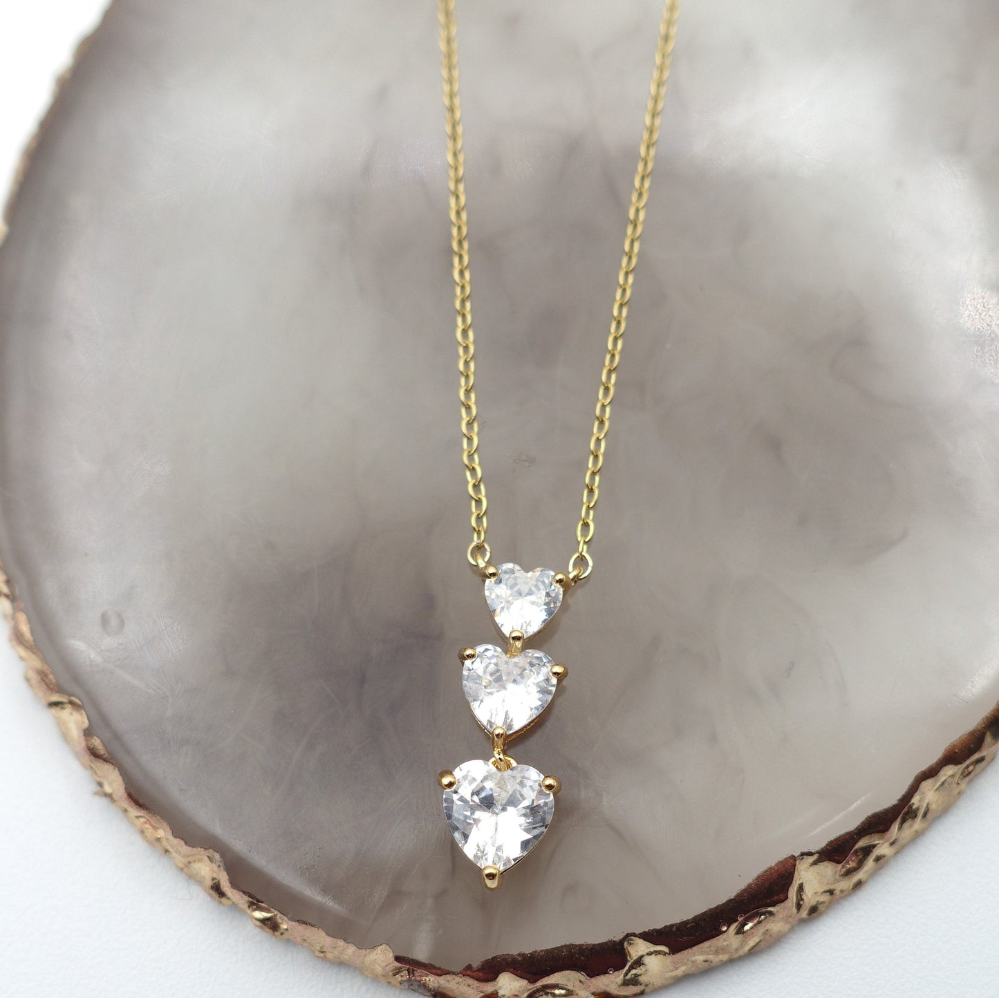 CHERIE triple hearts - ACCIAIO INOSSIDABILE - Collana con triplo cuore in cubic zirconia