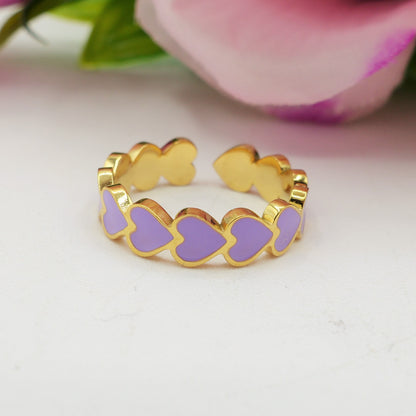 DANA - ACCIAIO INOSSIDABILE ~ Anello smaltato con cuoricini rainbow