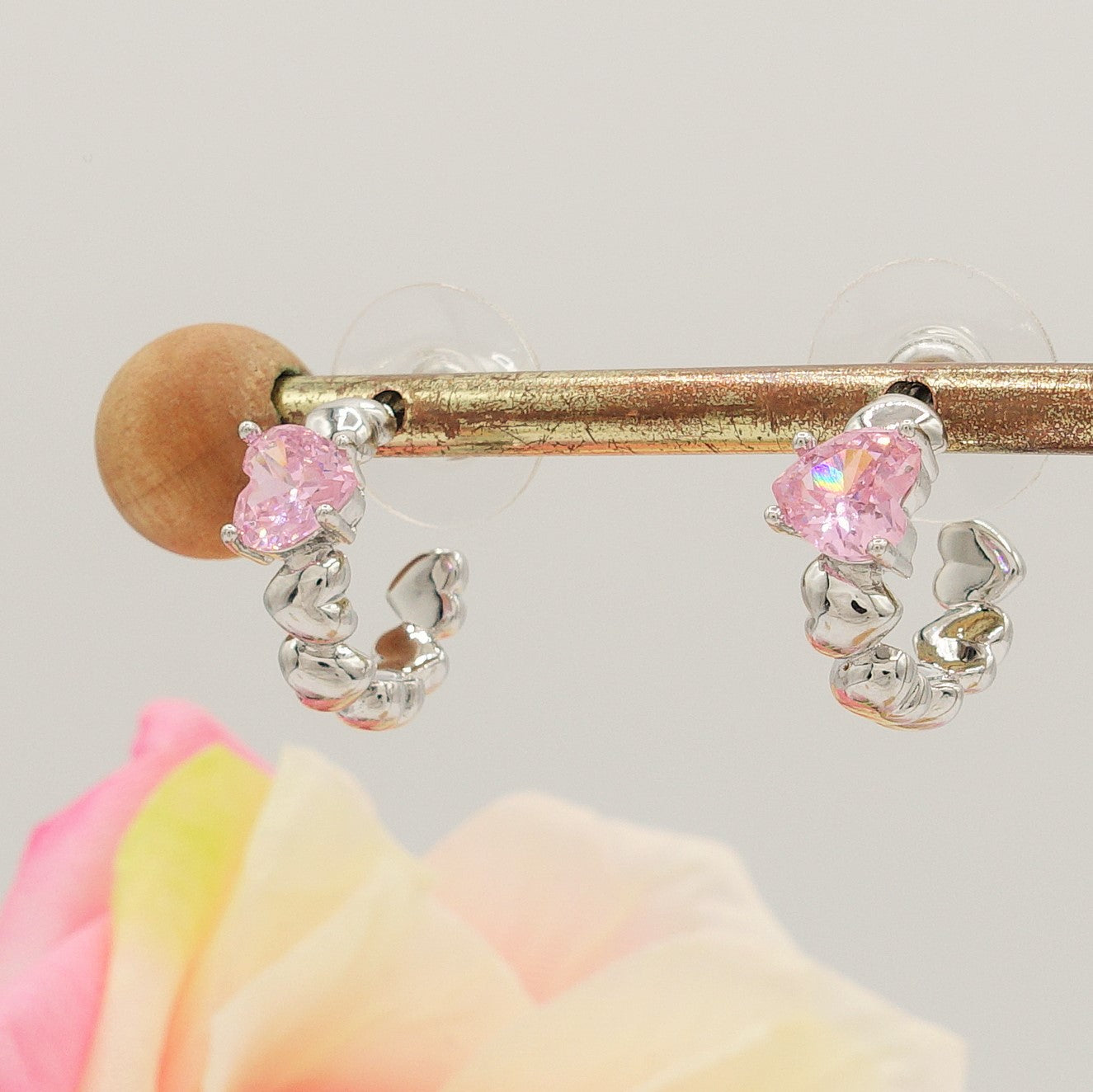 SET CLAIRE pink  3 pz. - Collier Tennis + Orecchini mini cerchi + bracciale Tennis