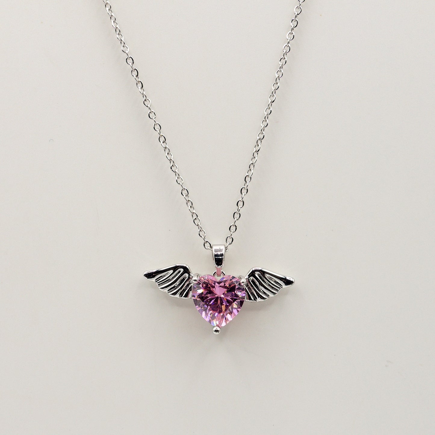ANGEL - ACCIAIO INOSSIDABILE- collana con pendente CUORE con ali in cubic zirconia