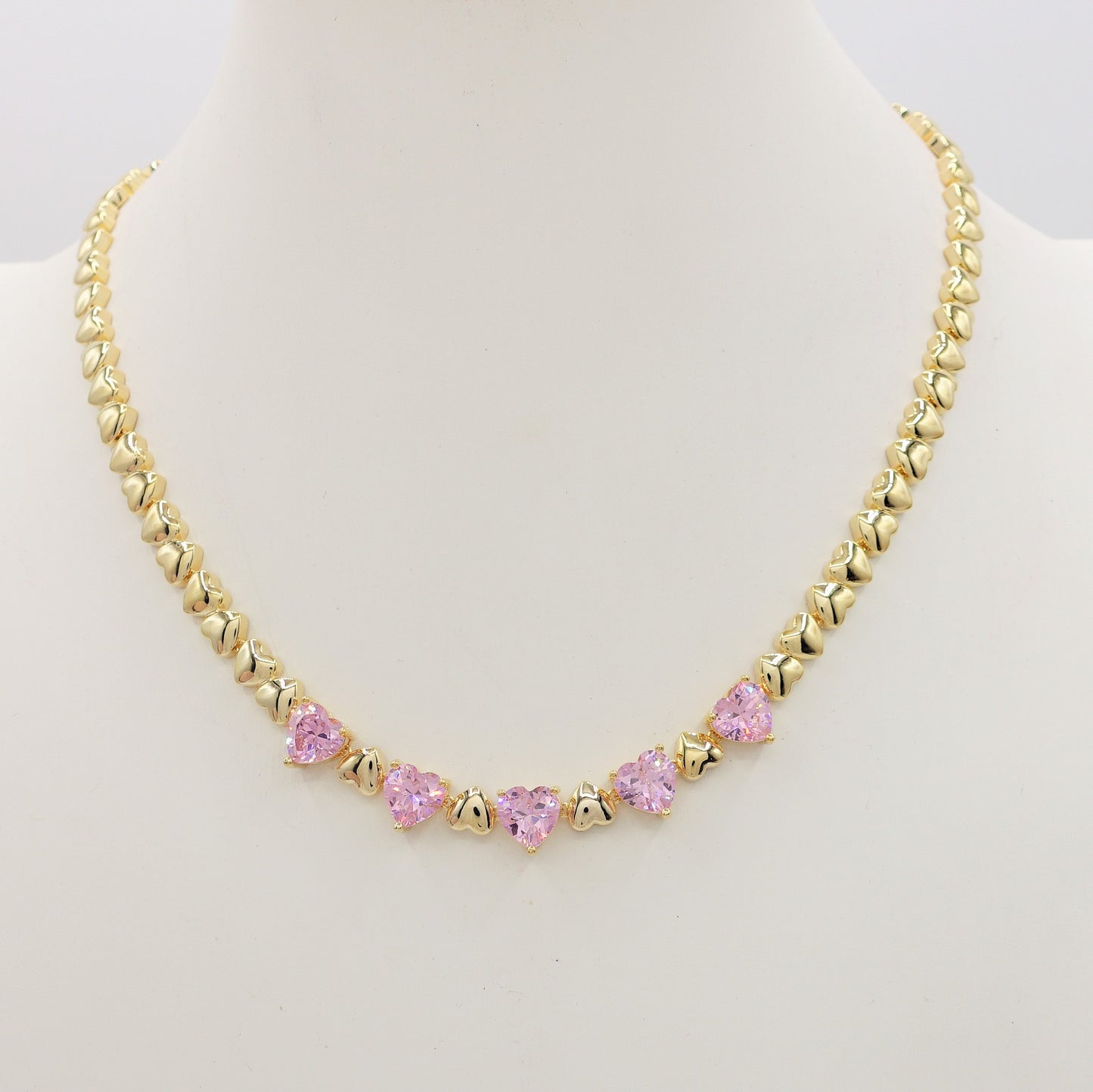 CLAIRE - Collier Tennis - Collana con cuoricini bombè e Cubic Zirconia a forma di cuore