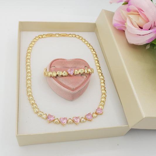 SET CLAIRE pink  3 pz. - Collier Tennis + Orecchini mini cerchi + bracciale Tennis