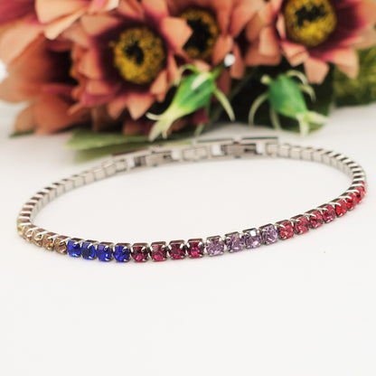 ALICIA RAINBOW ~ Bracciale tennis in ACCIAIO INOSSIDABILE con Cubic Zirconia