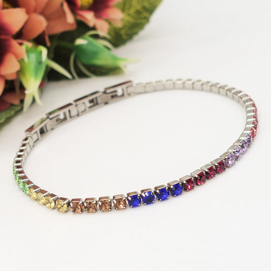 ALICIA RAINBOW ~ Bracciale tennis in ACCIAIO INOSSIDABILE con Cubic Zirconia