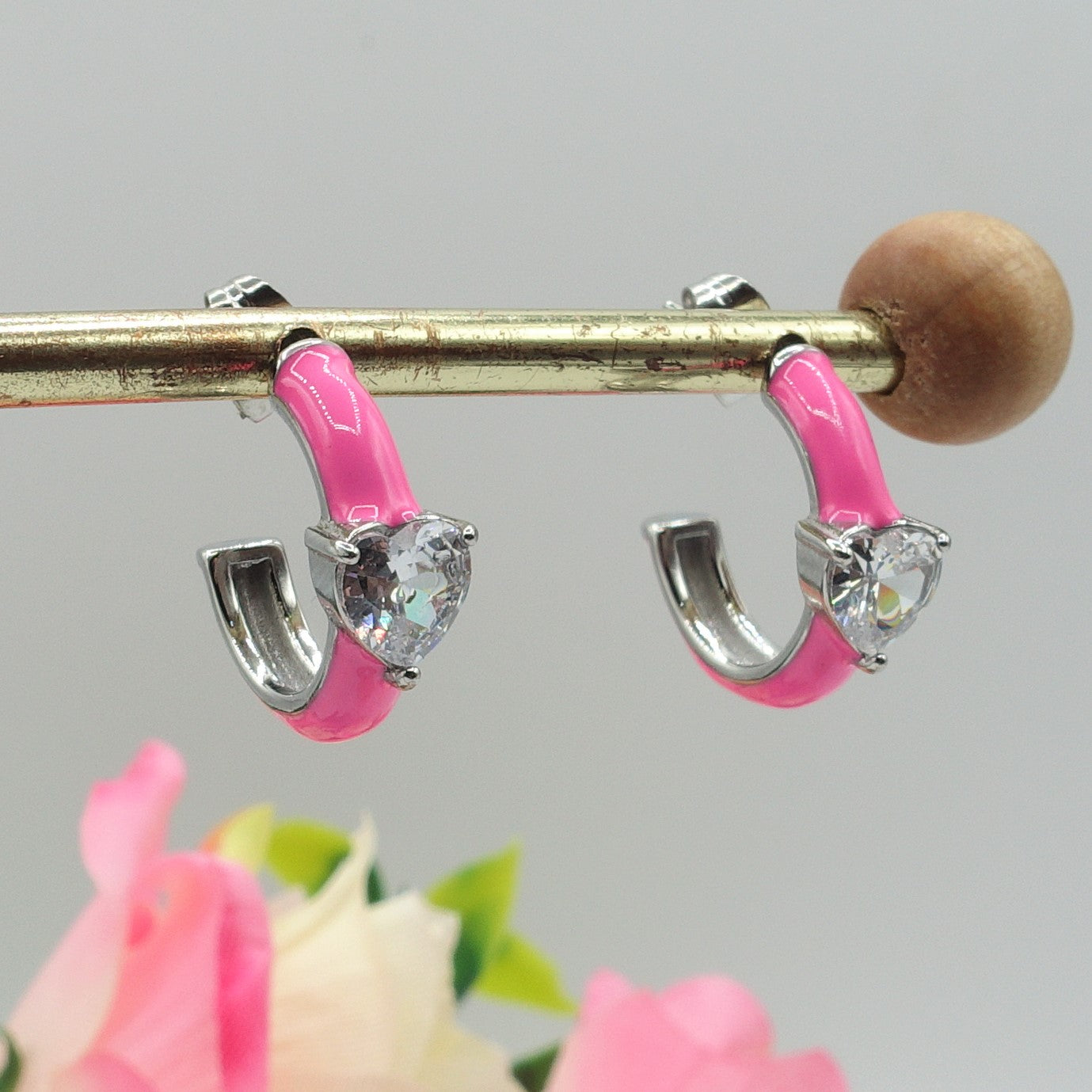 CHERIE FLUO mini - acciaio inossidabile- orecchini a cerchio smaltati con cubic zirconia