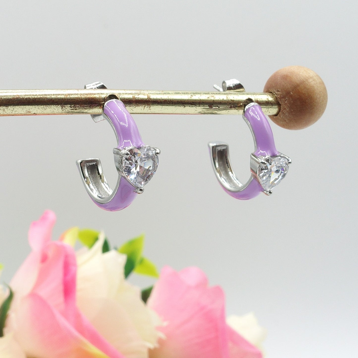 CHERIE FLUO mini - acciaio inossidabile- orecchini a cerchio smaltati con cubic zirconia