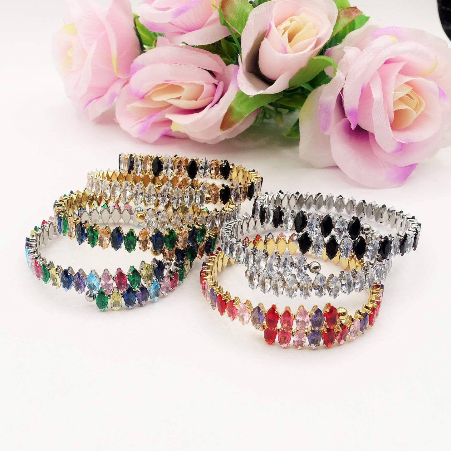 PIPER ~ ACCIAIO INOSSIDABILE - Bracciale rigido contrariè con cubic zirconia