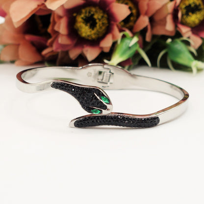REA~ Acciaio Inossidabile - Bracciale a serpente con cubic zirconia