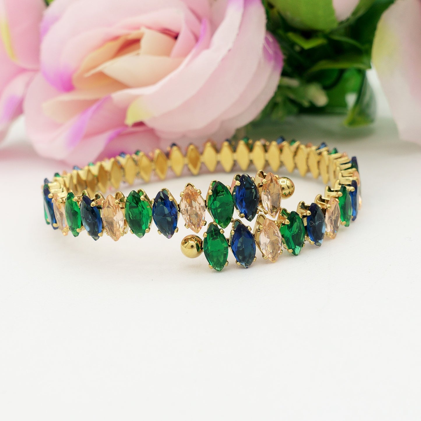 PIPER ~ ACCIAIO INOSSIDABILE - Bracciale rigido contrariè con cubic zirconia