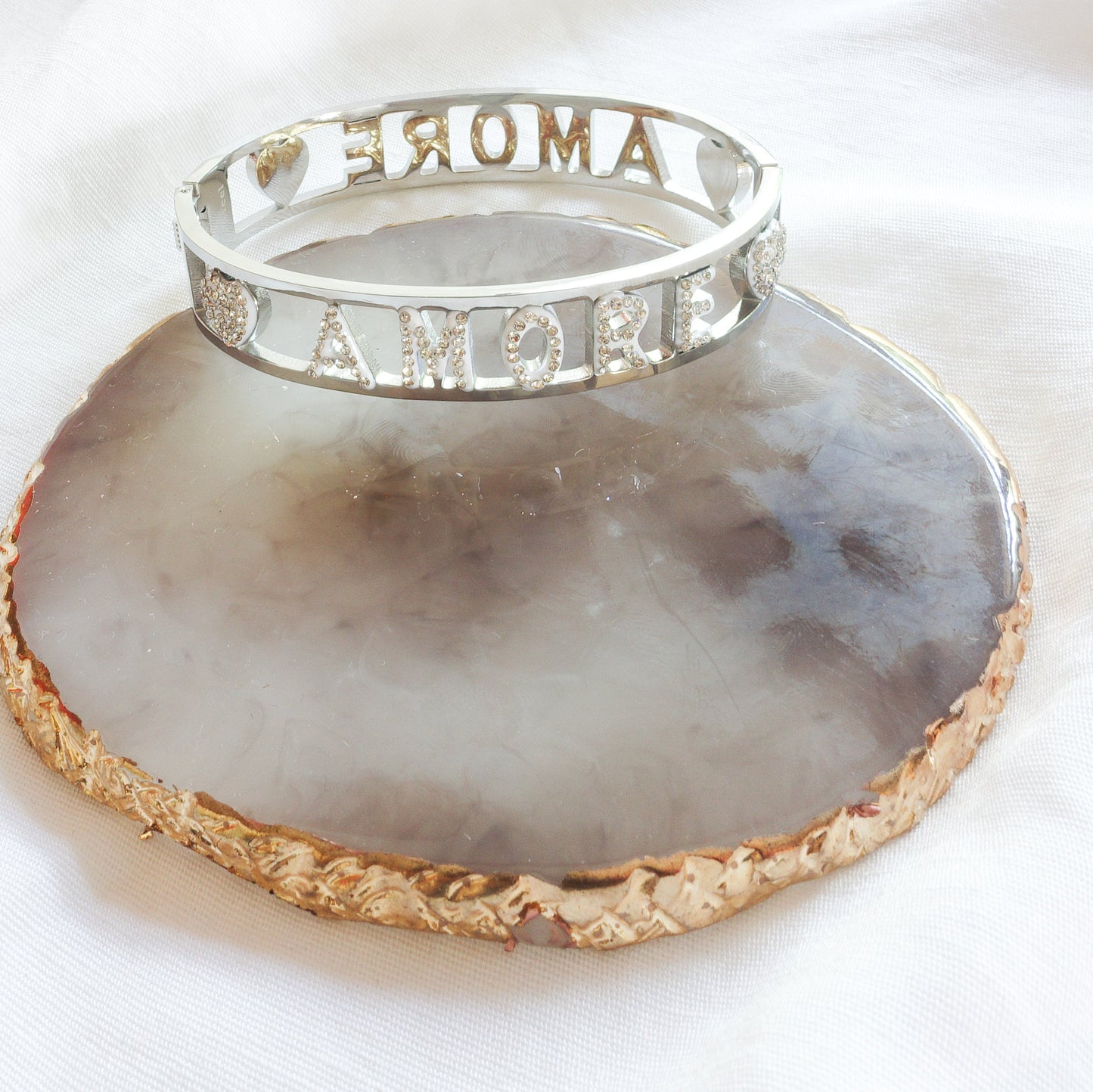 AMORE ~ Bracciale manetta in ACCIAIO INOSSIDABILE con cubic zirconia