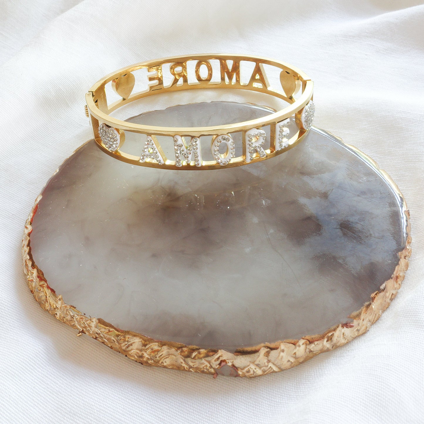 AMORE ~ Bracciale manetta in ACCIAIO INOSSIDABILE con cubic zirconia