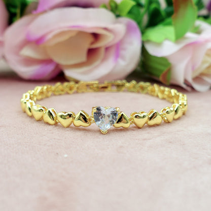 CLAIRE Single Heart  - Bracciale Tennis con cuoricini bombè e Cubic Zirconia a forma di cuore