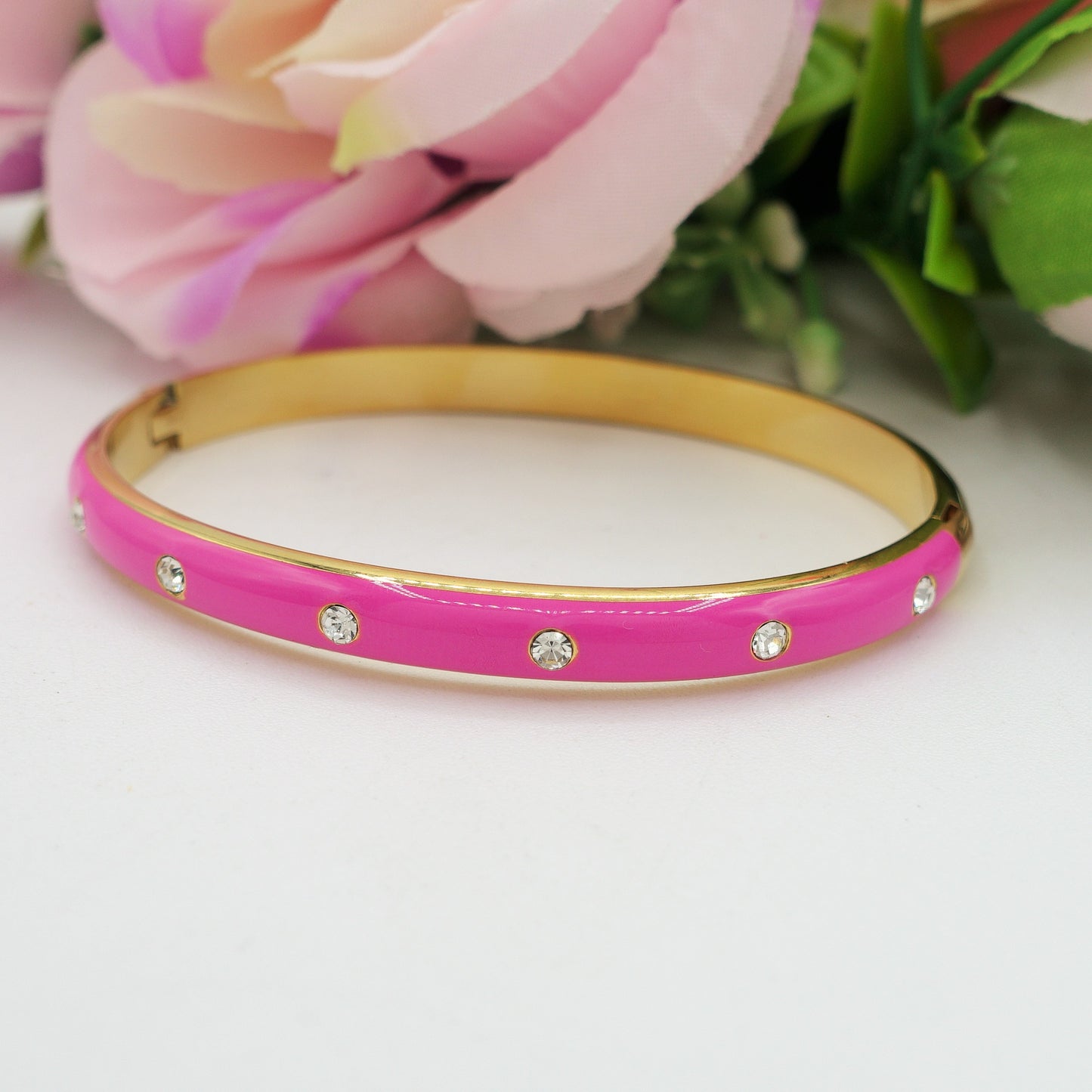 RIO ~ Acciaio Inossidabile - Bracciale manetta smaltato con cubic zirconia