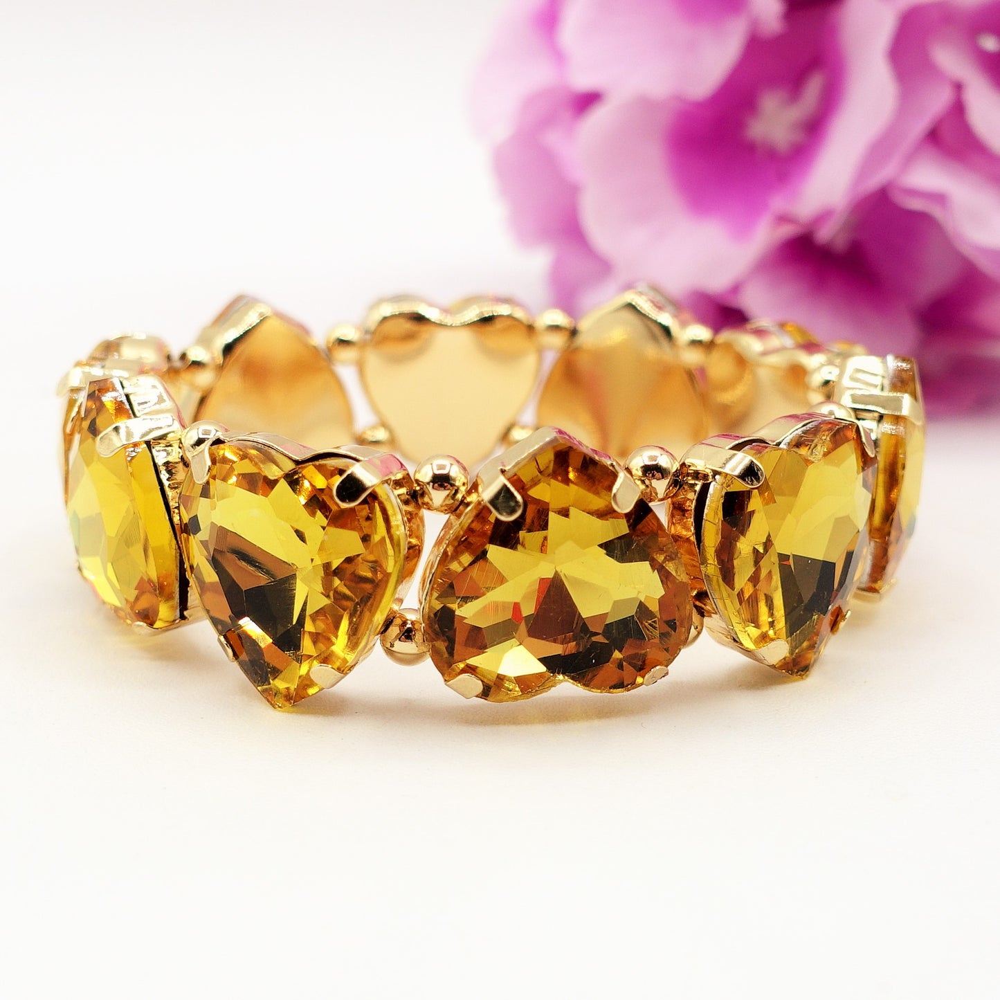 LUCE HEARTS- -Bracciale elasticizzato con pietre a cuore sfaccettate